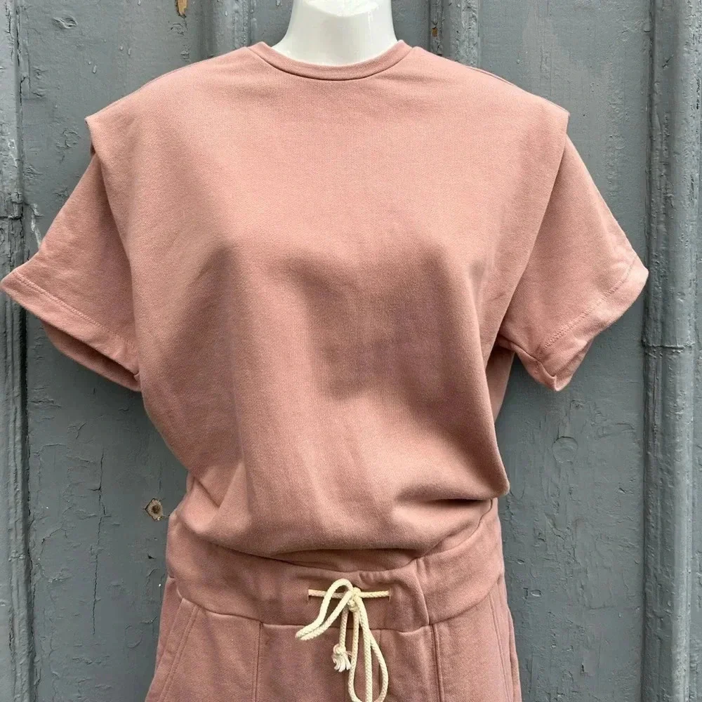 Pistola Clarisse French  Terry Shoulder Pleat Jumpsuit in Cameo Pink, size XS - Picture 5 of 14